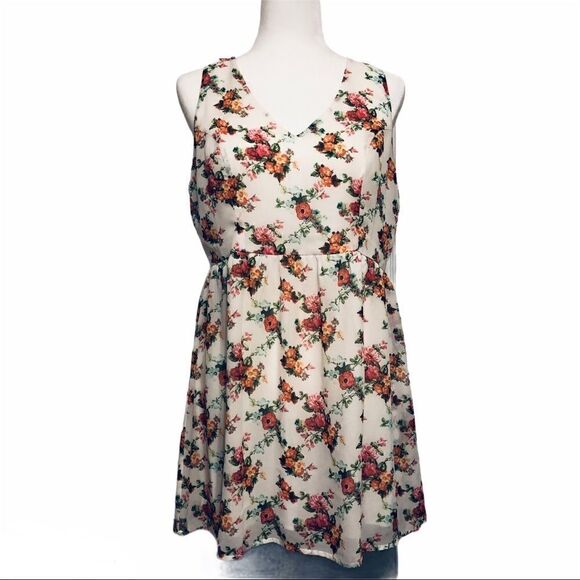 Love Tree Happens White Apricot and Pink Sheer Floral Dress. - Picture 1 of 7